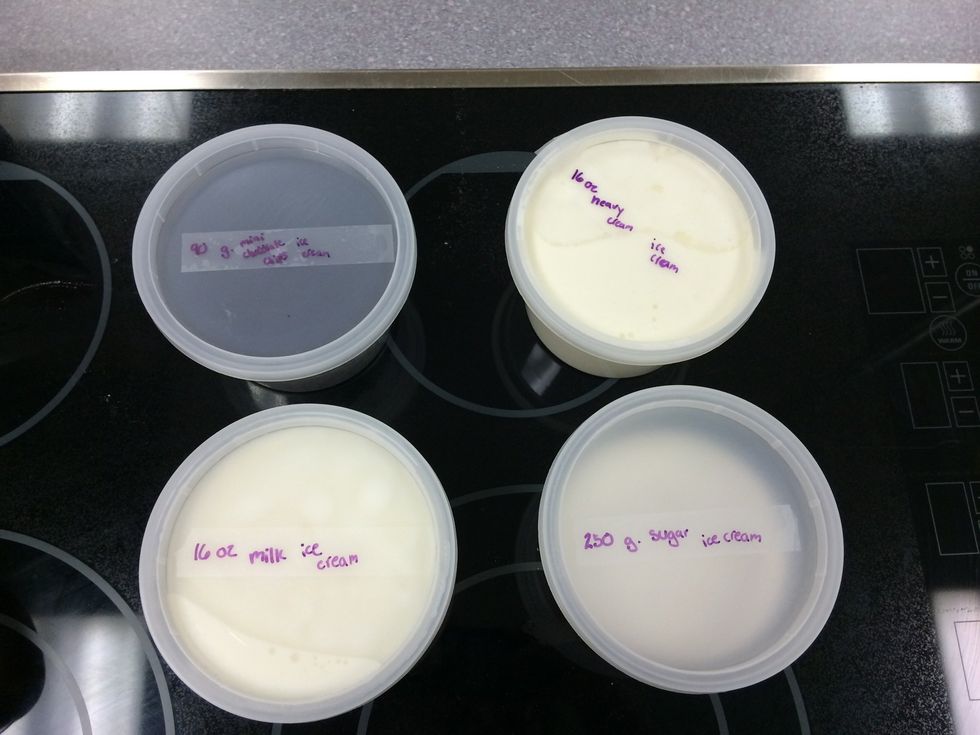 Collect your items for the mint chocolate chip ice cream. (16 oz 2% milk, 16 oz heavy cream, 250 g sugar, and 90 g mini semisweet chocolate chips)