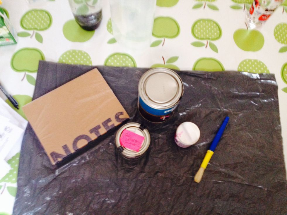 Collect your supplies (I have two types of chalkboard paint and a pink paint there for experimentation they're only optional)