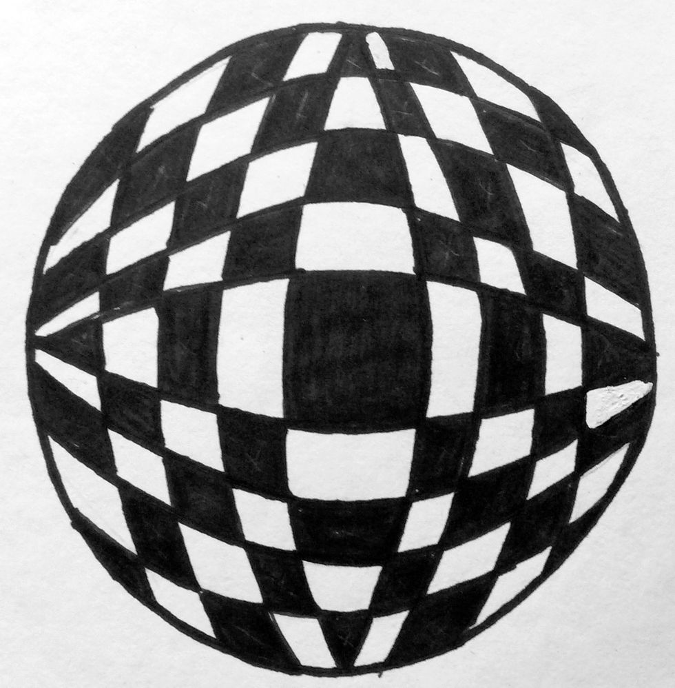 Color all boxes with the "X" marks. Take your time and keep your outlining and coloring NEAT! Continue these steps on all your spheres.
