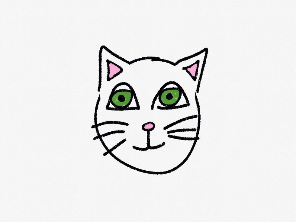 Color in its eyes, nose, and ears.