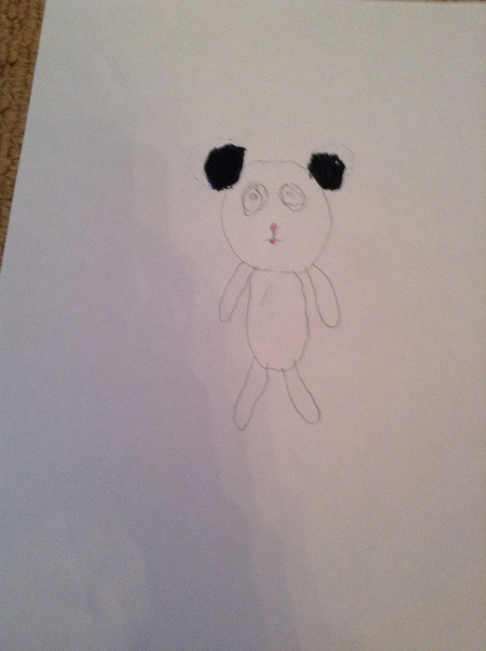 Color the ears black and the nose and mouth pink