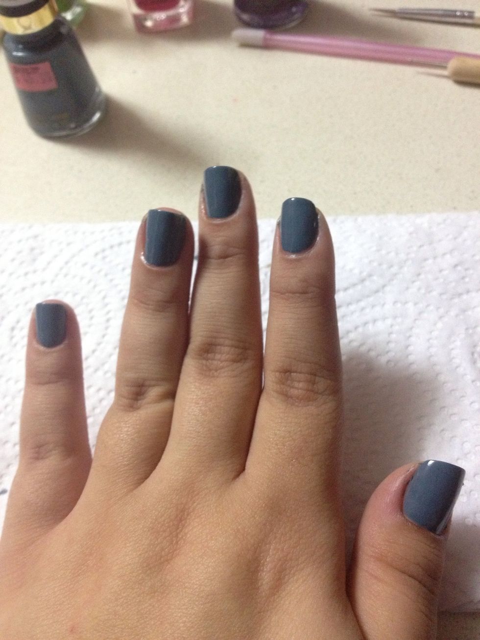 Color the whole nail dark grey (mine is a little blue...)