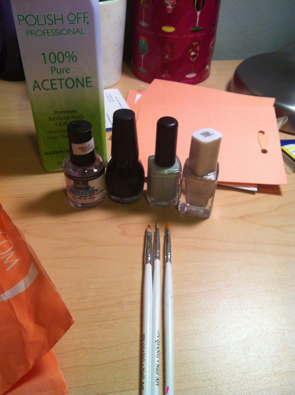 Colors and brushes used in this manicure