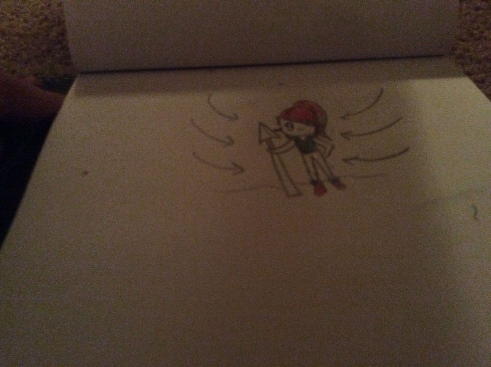 Colour her hair and shoes red.