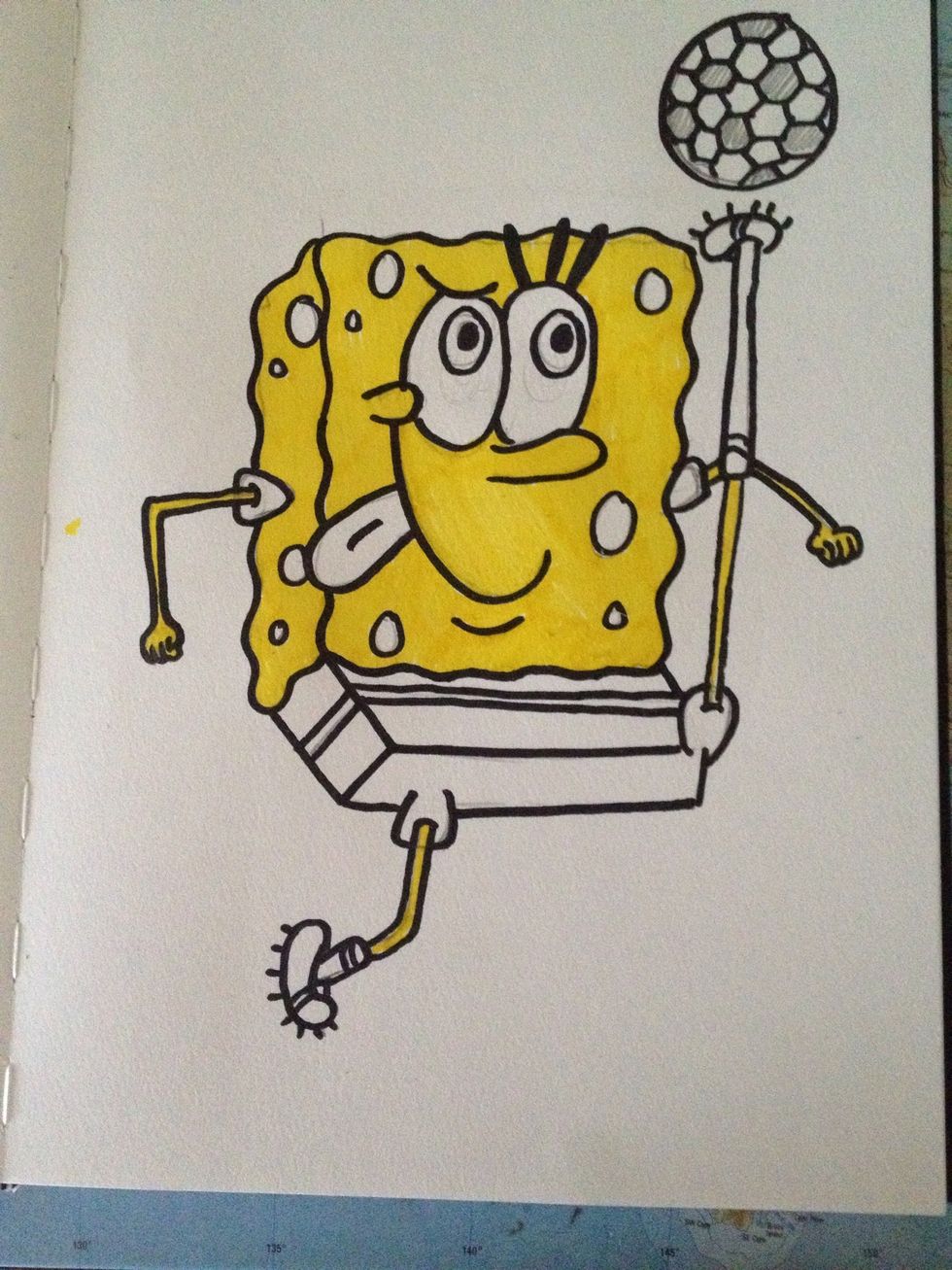 Colour his body in yellow (not the spots or socks)