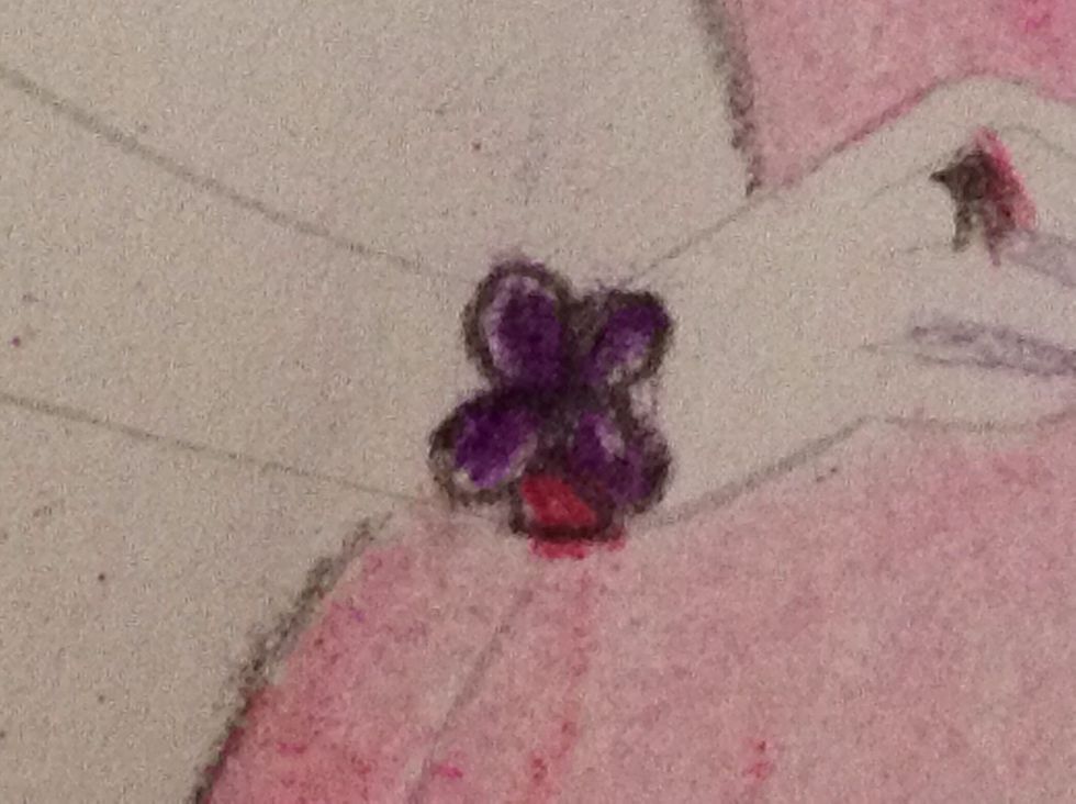 Colour in the petals dark purple and the strap dark pink to contrast the pale dress.