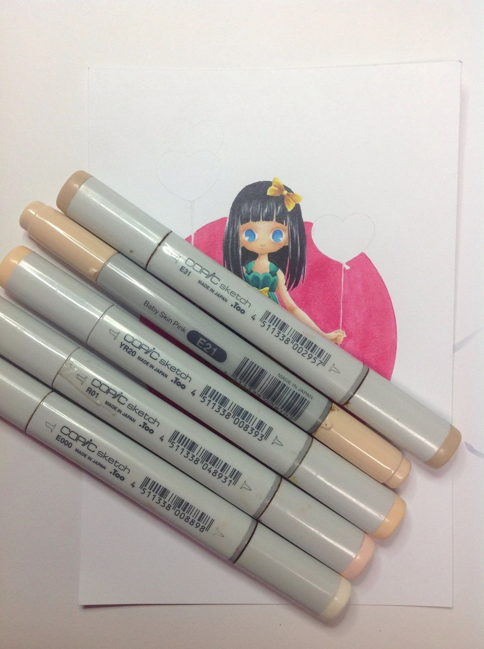 Colour skin as before leaving some white around the eyes.