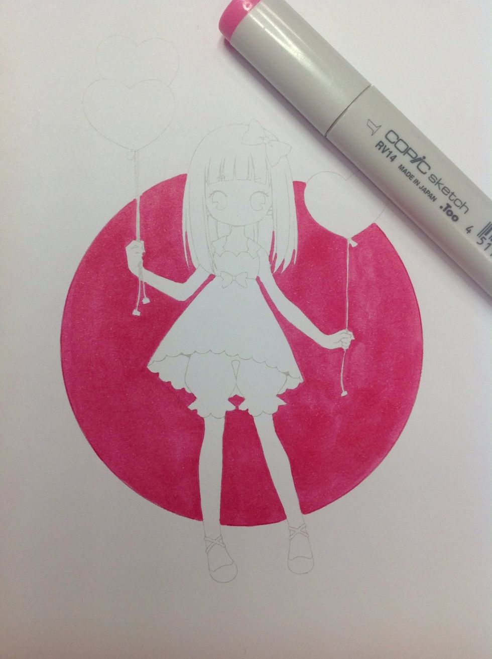 Colour the whole section around the character. Try to work in small areas at a time keeping your ink wet as you colour to try and avoid a blotchy finish.