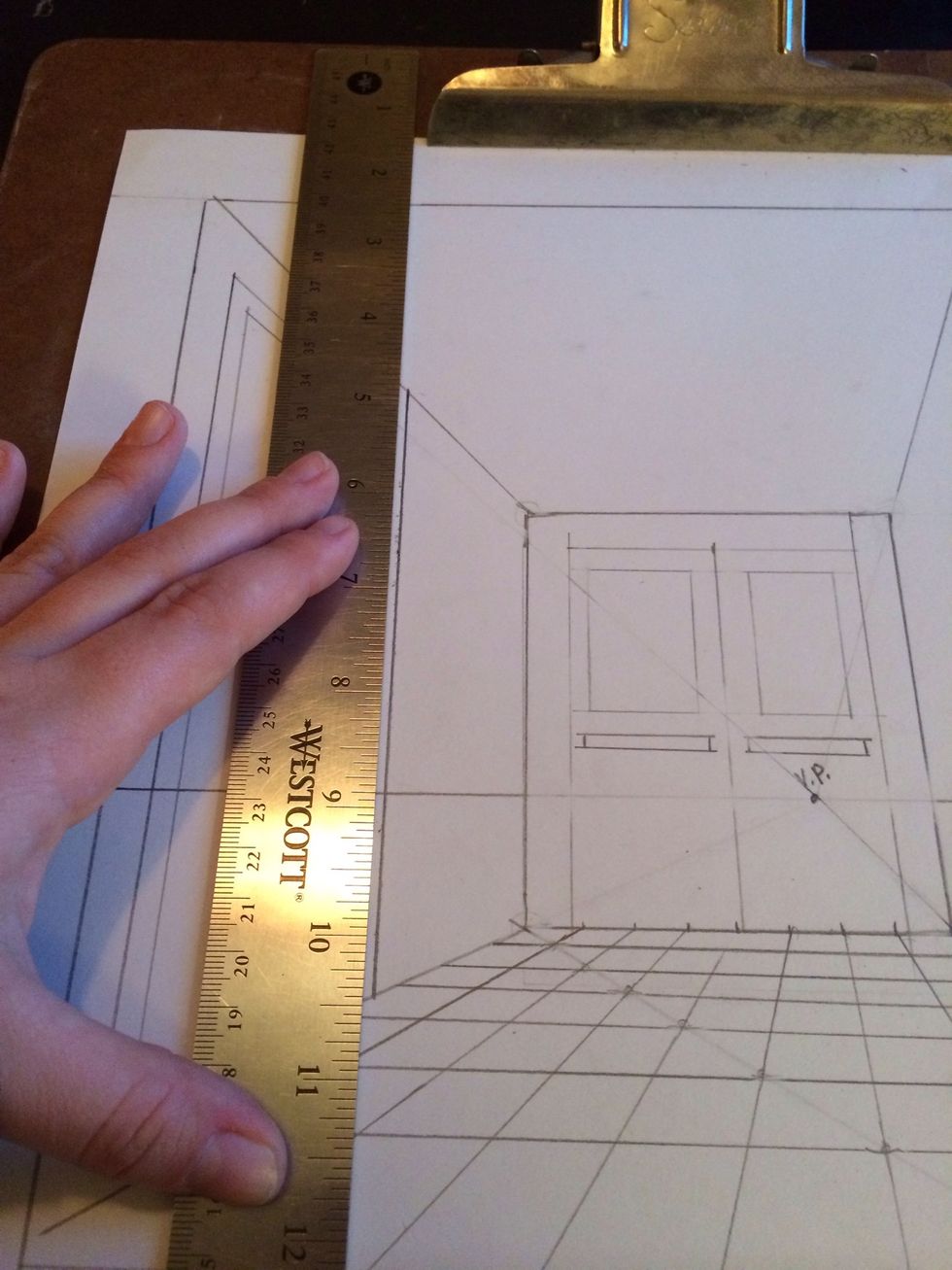 Column, Start by drawing a vertical line from the ceiling to the floor.