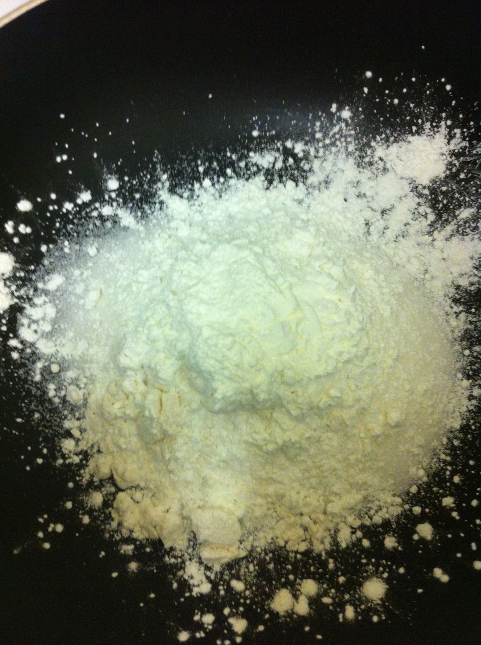 Combine 1 cup sugar, flour, cornstarch and salt in a medium sized saucepan.