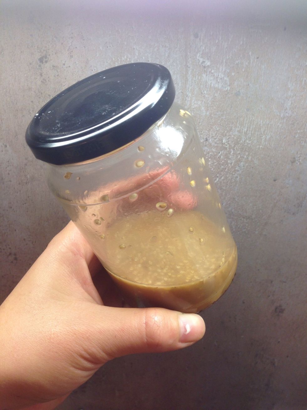 Combine 1 tbsp of sesame oil and 1/5 cup of Ponzu/Citrus-Soy Sauce in a jar with the juice of 1 lemon. Add white sesame and crushed ginger. Now ... "Shake it like a Polaroid picture !"