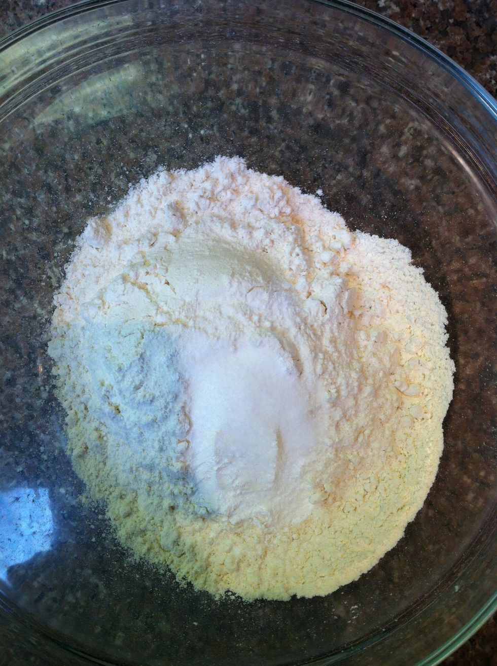 Combine 2 cups flour (save the rest! You'll need it later!), the salt, baking soda, and baking powder in a mixing bowl.