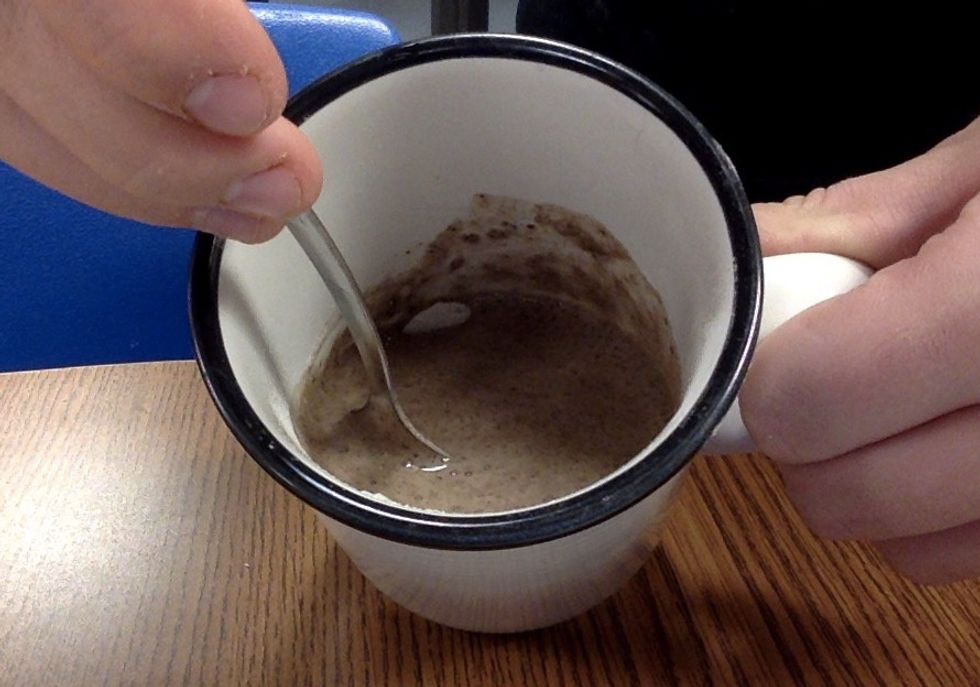 Combine 3 Tbsp. of the cake mix and 2 Tbsp. of water and mix together.