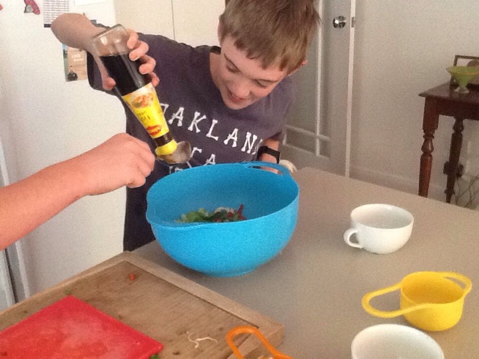Combine all ingredients in a large bowl and add a tablespoon of fish sauce.