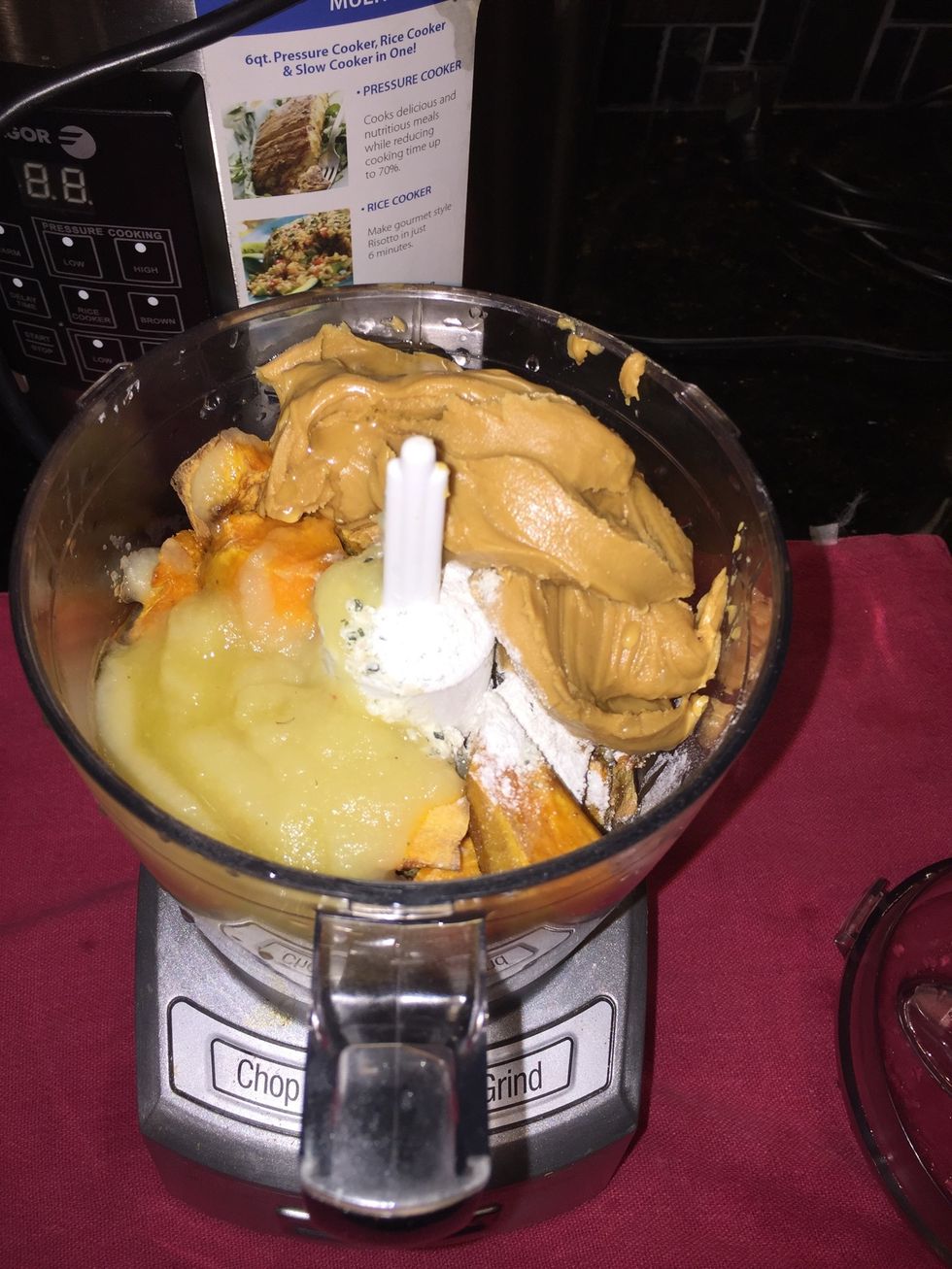 Combine all ingredients into the food processor. Blend.