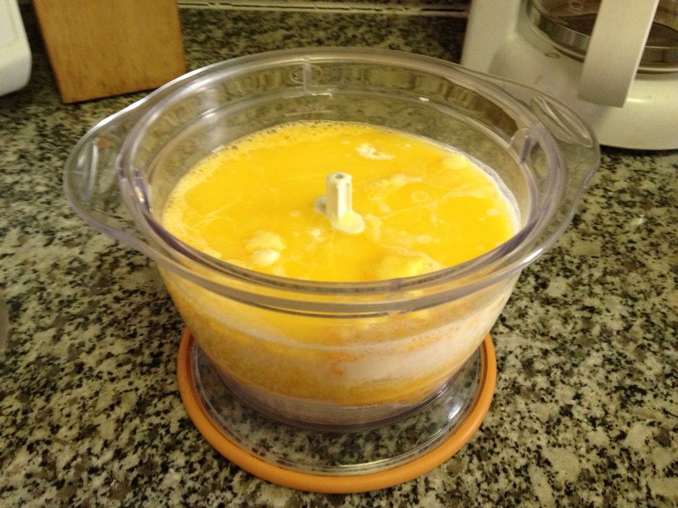 Combine all of our ingredients to your mixer or blender. A tsp of sugar is optional. Because we're using Nutella as our filling I decided not to add sugar.