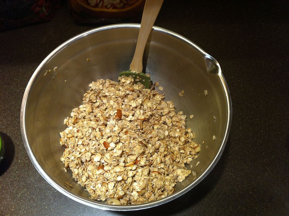 Combine all of your ingredients except for the cranberries (this is important - if you don't want a gooey mess). Stir it up! Easy.