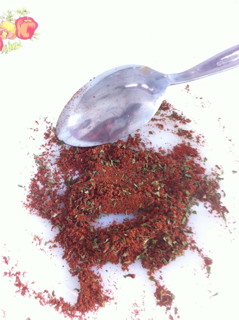 Combine all the powder in a plate and add some salt. Mixture portion: - One spoon of paprika powder - One spoon of parsley powder - One tea spoon of nutmeg powder *based on chicken fillet qty