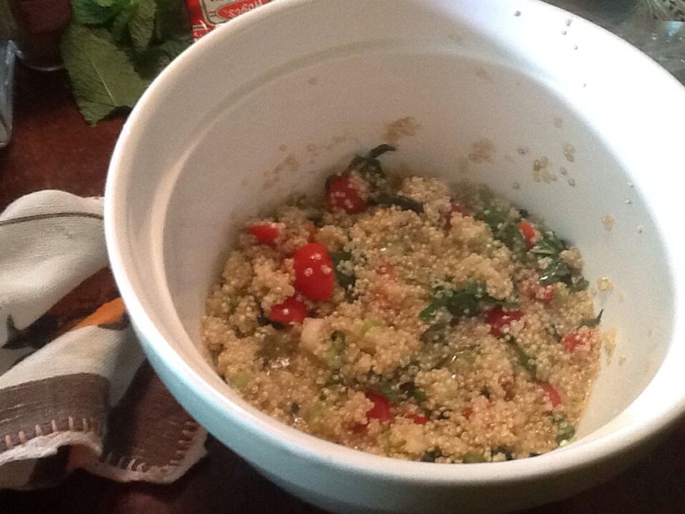 Combine and mix all ingredients together and add olive oil/ extra Virgin olive oil (1 teaspoon).