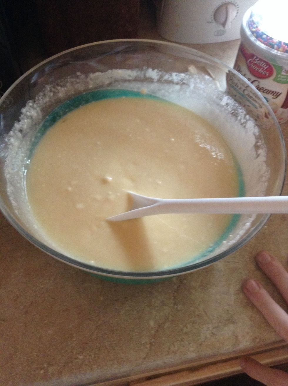 Combine and stir cake mixture, water, oil, and egg whites until moistened.