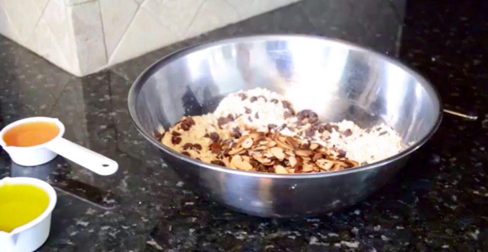 combine chocolate and almonds to the mixture