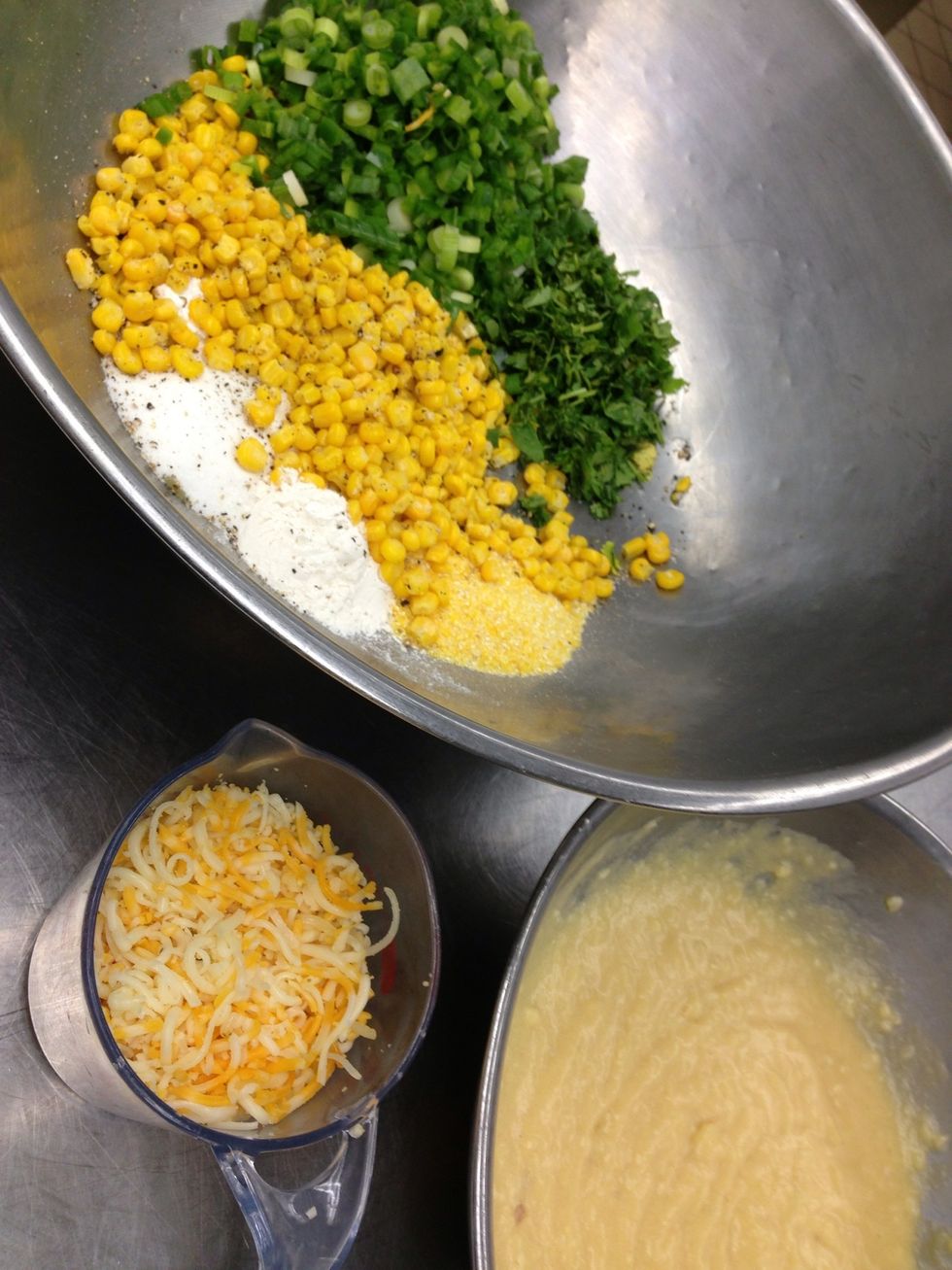 Combine dry ingredients. Mix eggs into bechamel