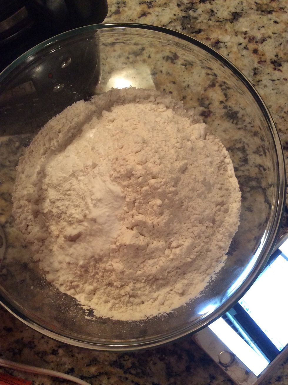 Combine flour, baking powder, and baking soda and mix well.