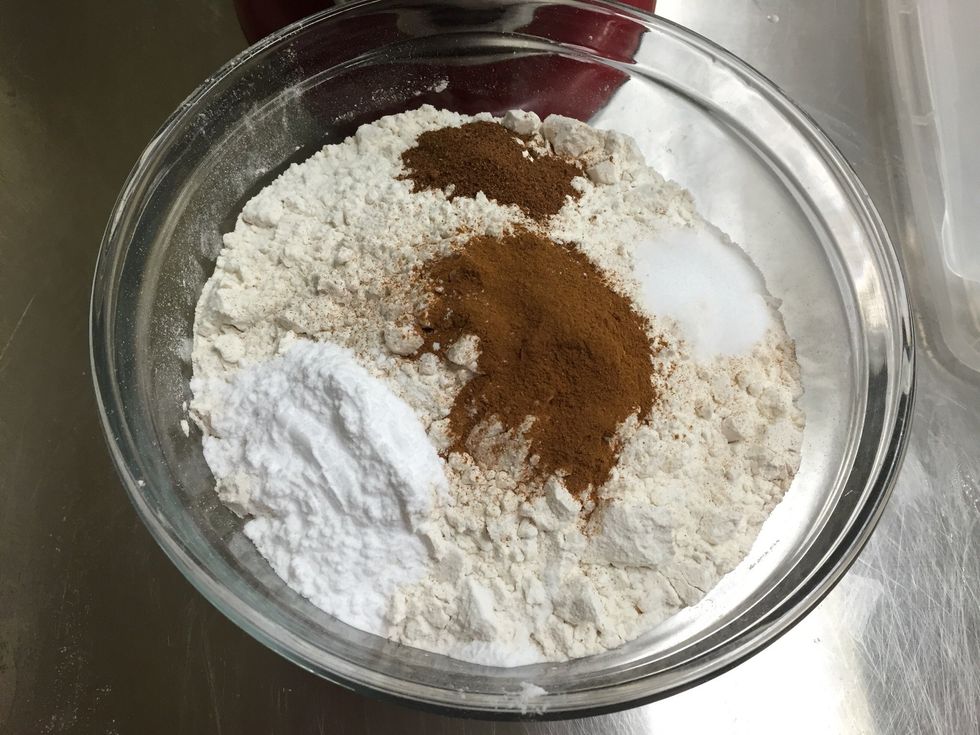 Combine flour, baking soda, cinnamon, nutmeg, salt, and cloves