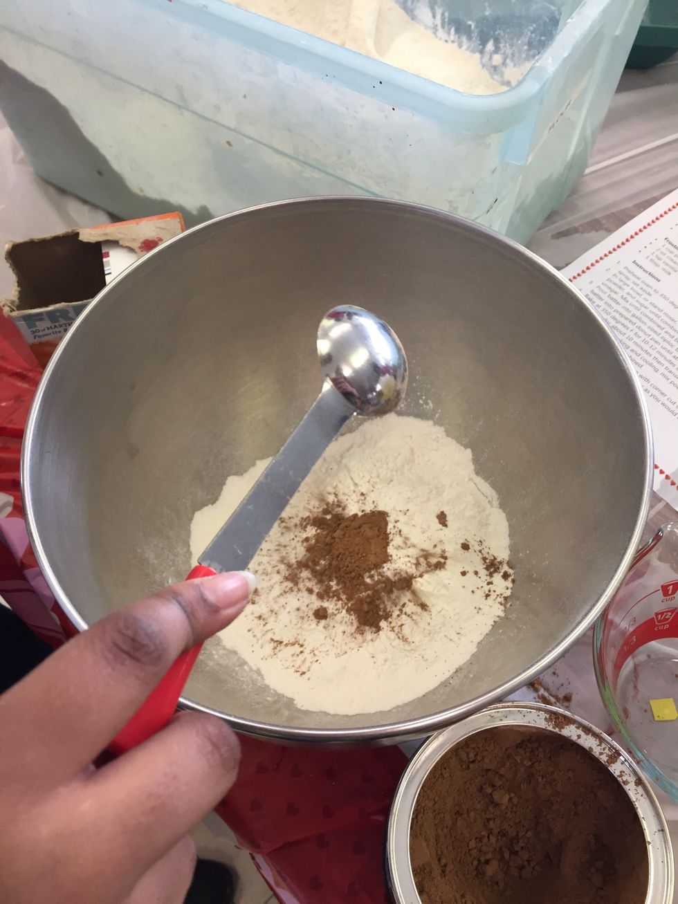 Combine flour, baking soda, salt, cocoa powder, and sugar