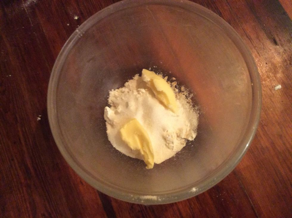Combine Flour, Butter, Sugar and oats in a large bowl