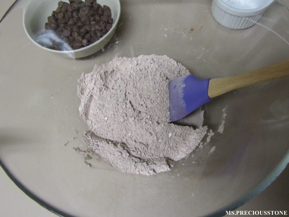 Combine flour, hot cocoa mix, baking soda and salt together in a separate bowl.