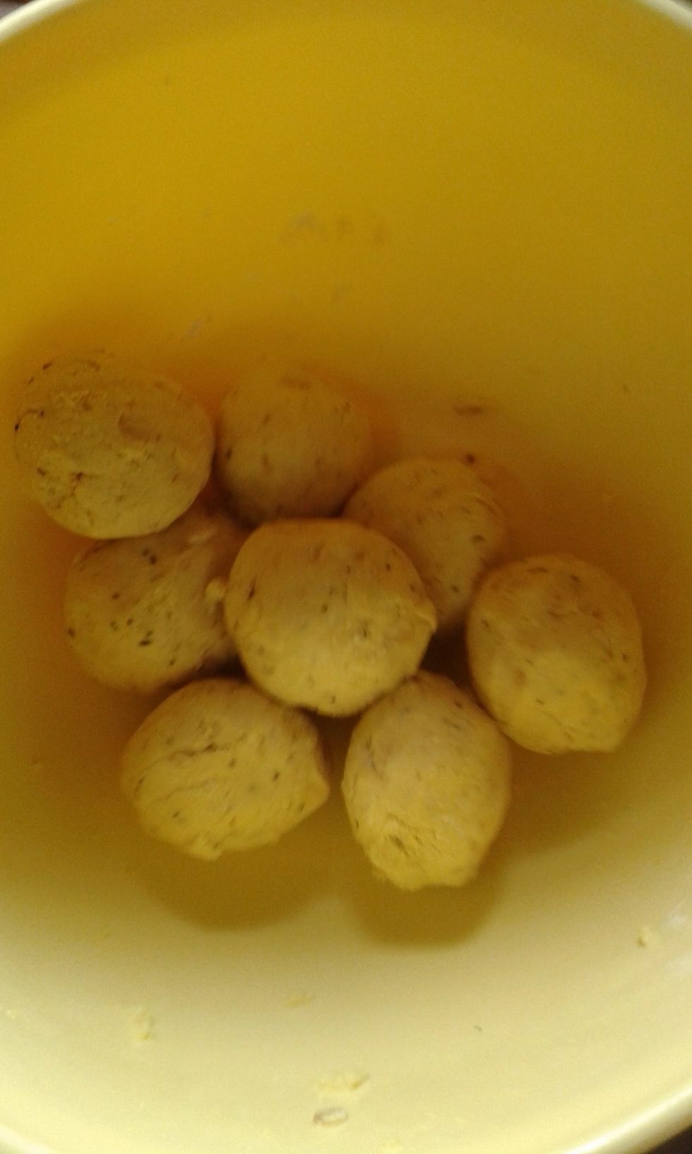 Combine flour salt and seasonings. Add the oil and water and knead to dough. You can separate into balls as shown here or one big ball. Cover with towel for a few minutes.
