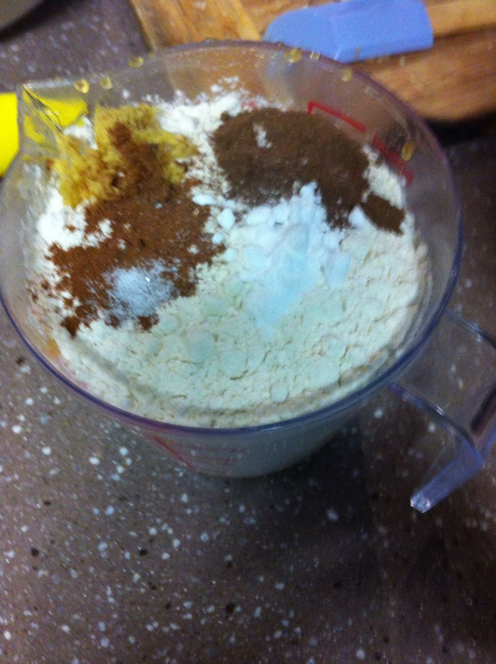 Combine flour, spices, bicarb soda, grated/ground ginger and salt