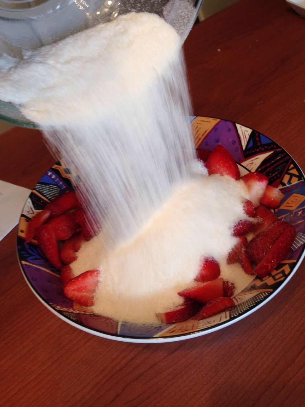 Combine flower mixture with strawberries.