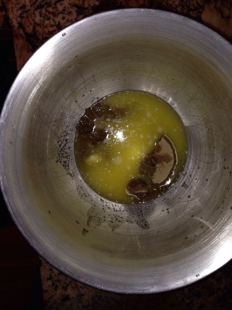 Combine melted butter and brown sugar. Mix until smooth.