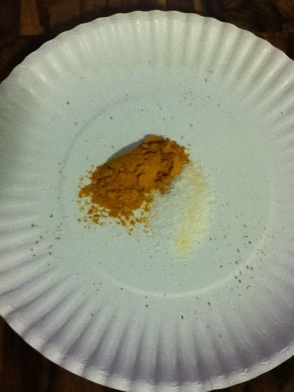 Combine one tsp turmeric and one half tsp salt.