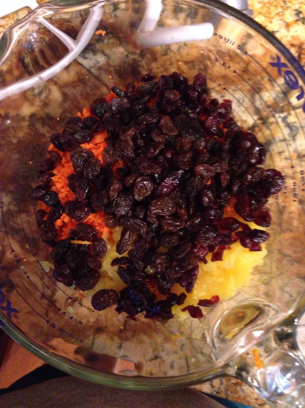 Combine raisins, carrots, pineapple, and orange zest!