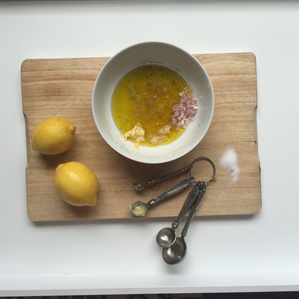Combine Shallot and all other vinaigrette ingredients and whisk together.