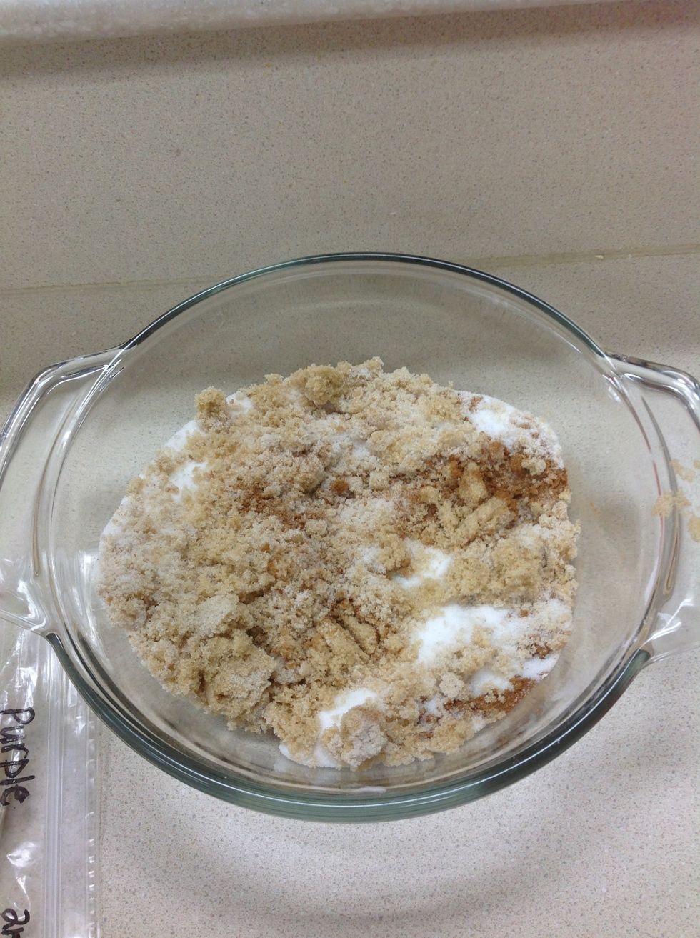 Combine sugar, brown sugar, and cinnamon and mix