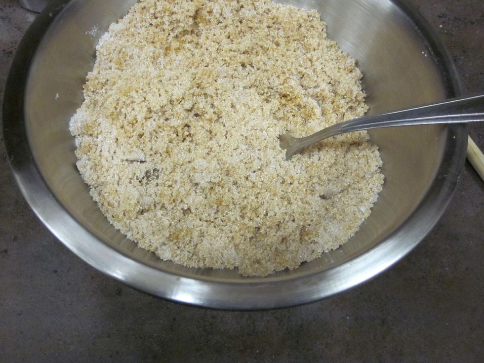 Combine sugars in a bowls and mix with a fork to break apart all clumps