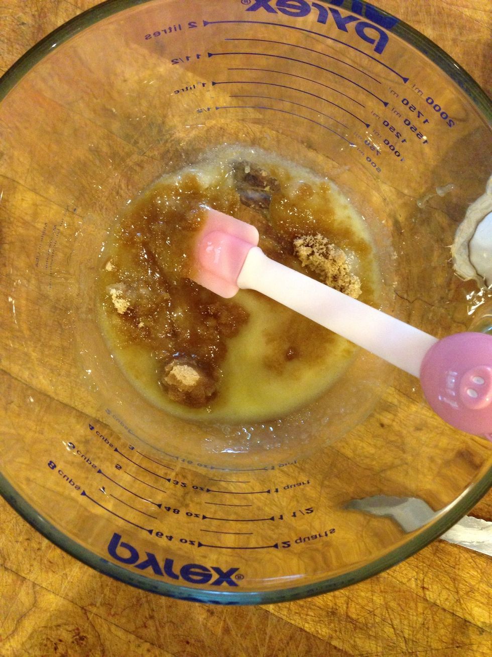 Combine the butter and brown sugar! Mix thoroughly!
