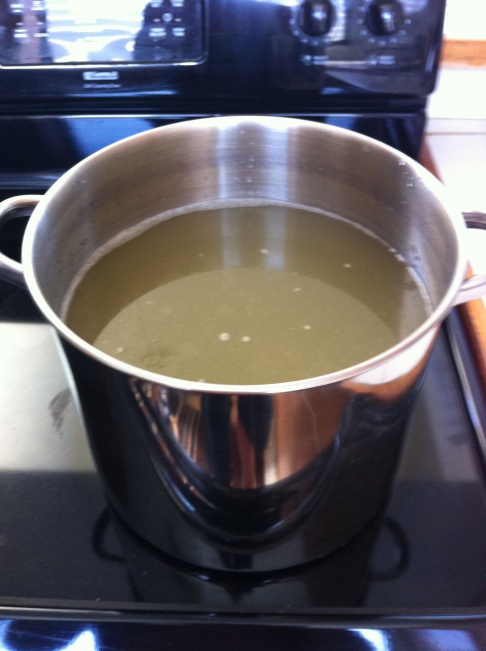 Combine the chicken broth and water in a large pot. I'm doubling my recipe to feed the masses, you'll want the biggest pot you have.