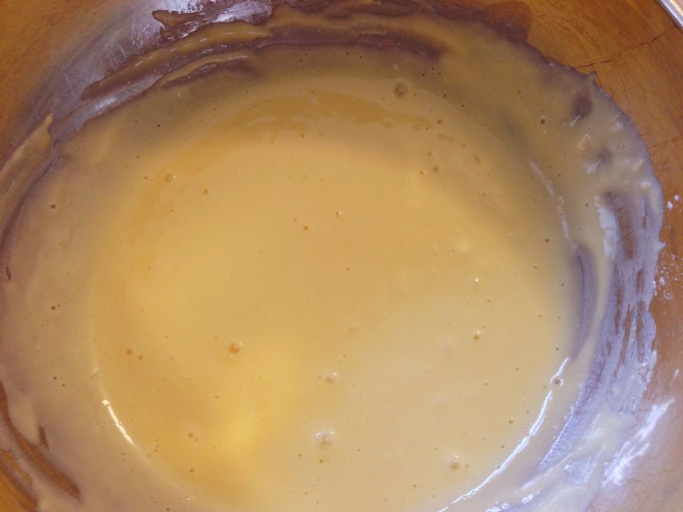 Combine the cream cheese mixture with the egg yolk mixture till it's all smooth.
