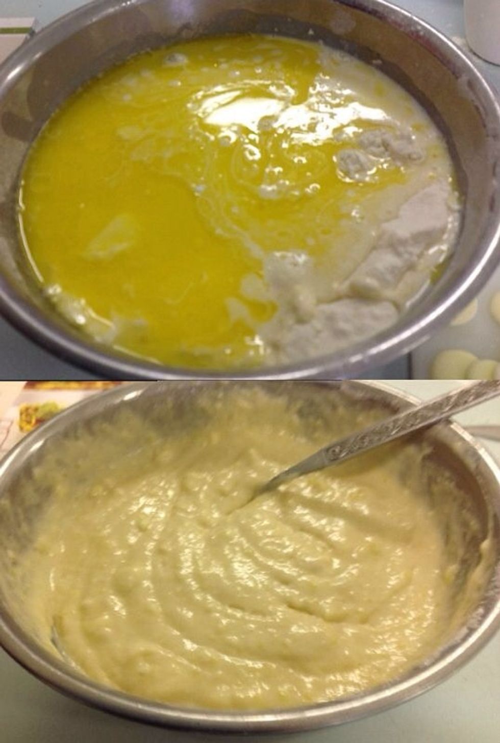 Combine the dry and wet ingredients and lightly mix