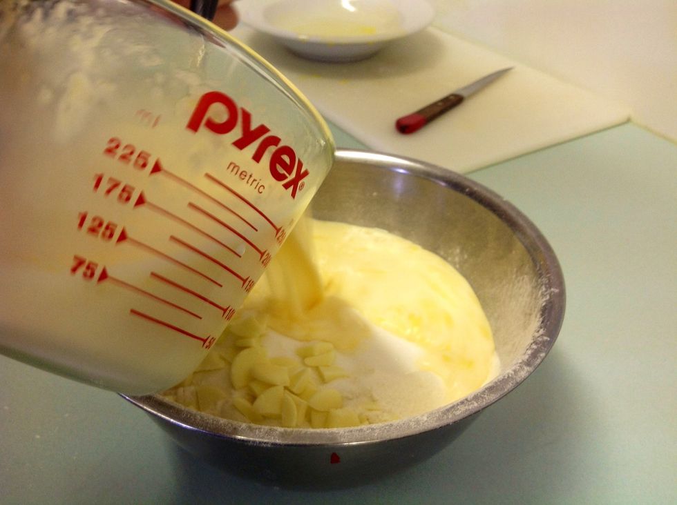 Combine the dry and wet ingredients and lightly mix