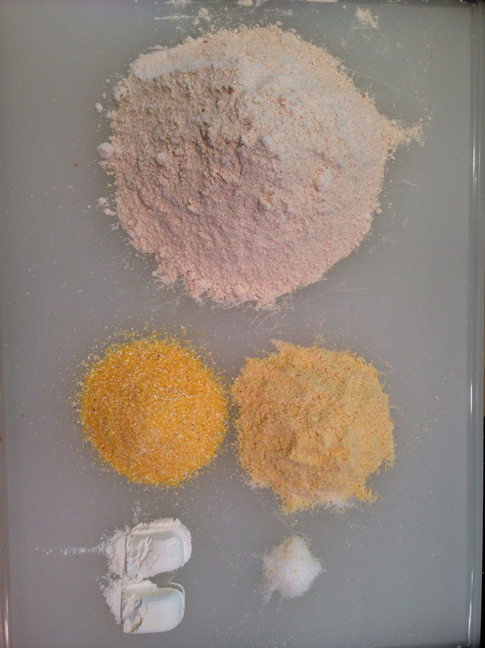 Combine the dry ingredients, except the brown sugar. I like to stir them together with a whisk so the baking powder gets come rely blended.