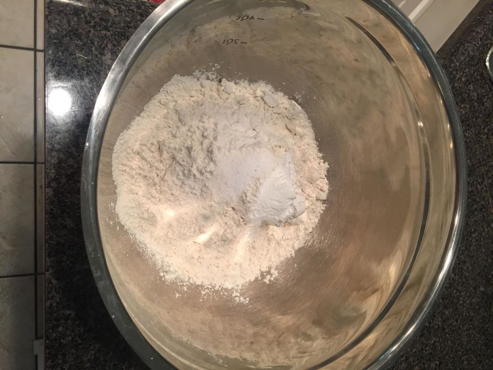 combine the flour, salt, and baking soda into a bowl and whisk them together