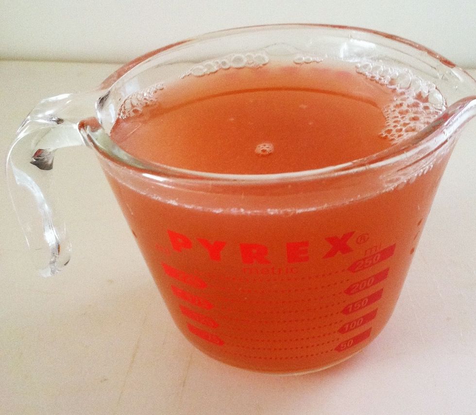 Combine the juice from the grapes, the syrup, and the juice blend.