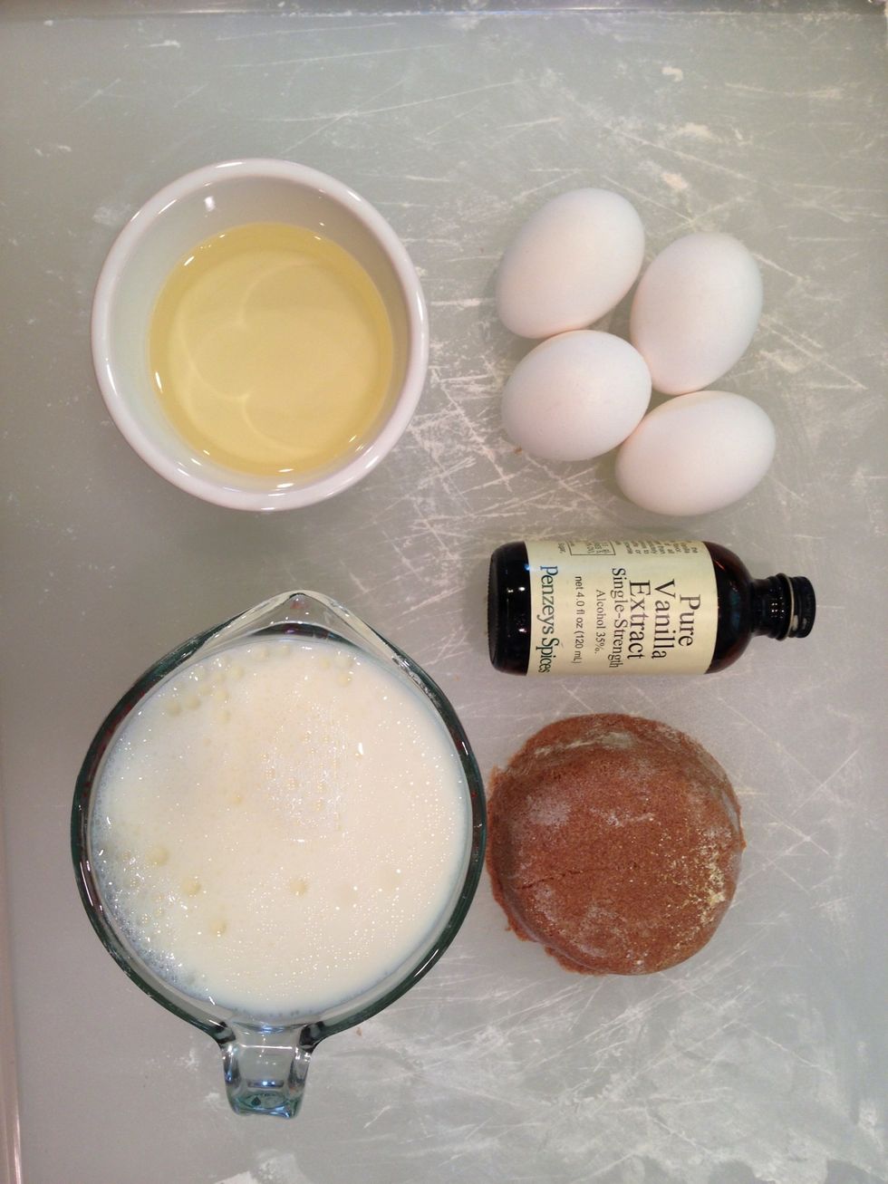Combine the liquid ingredients and sugar. Stir together until well blended.