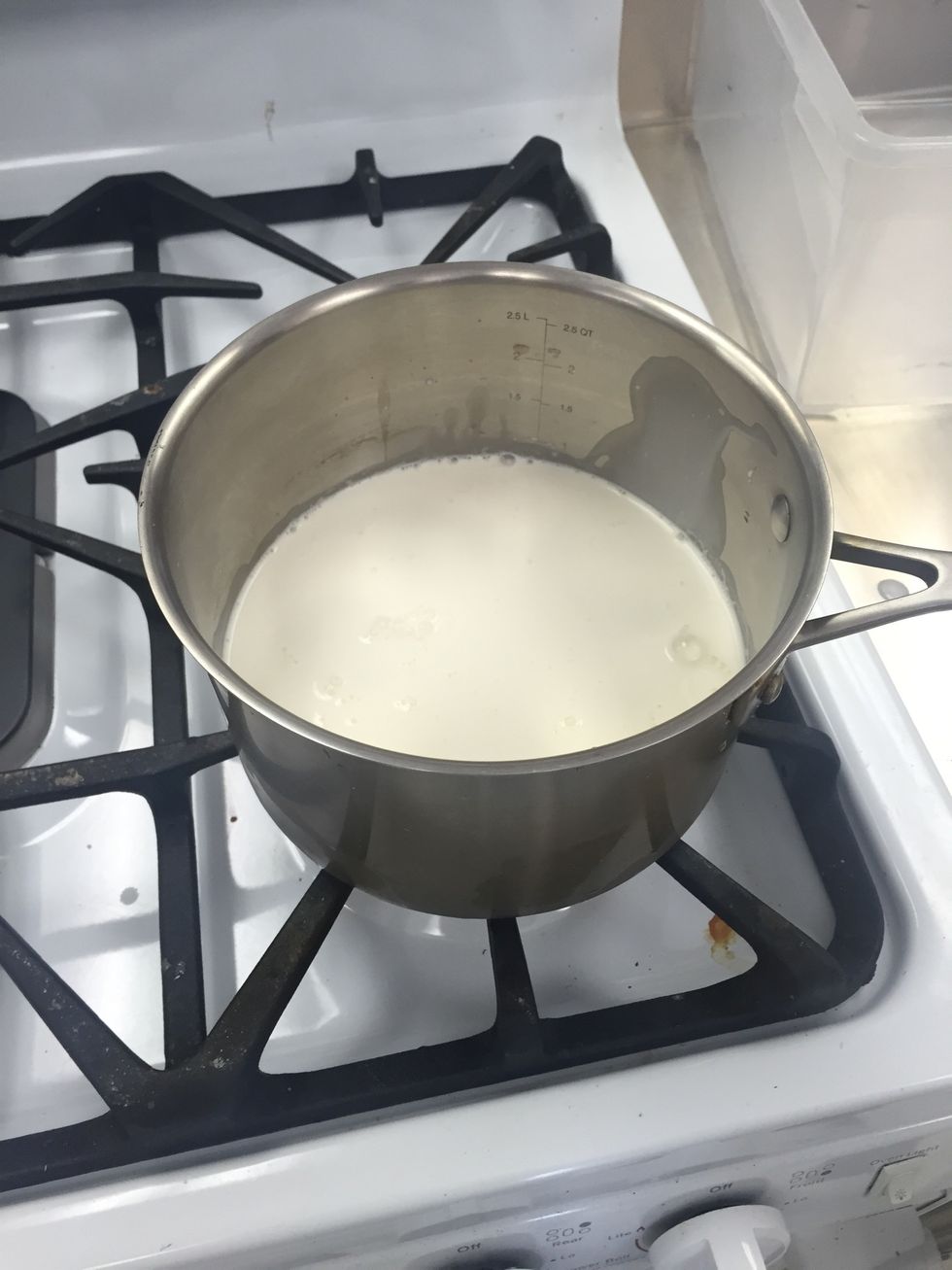 Combine the milk and cream in a saucepan over medium heat until just before a simmer.